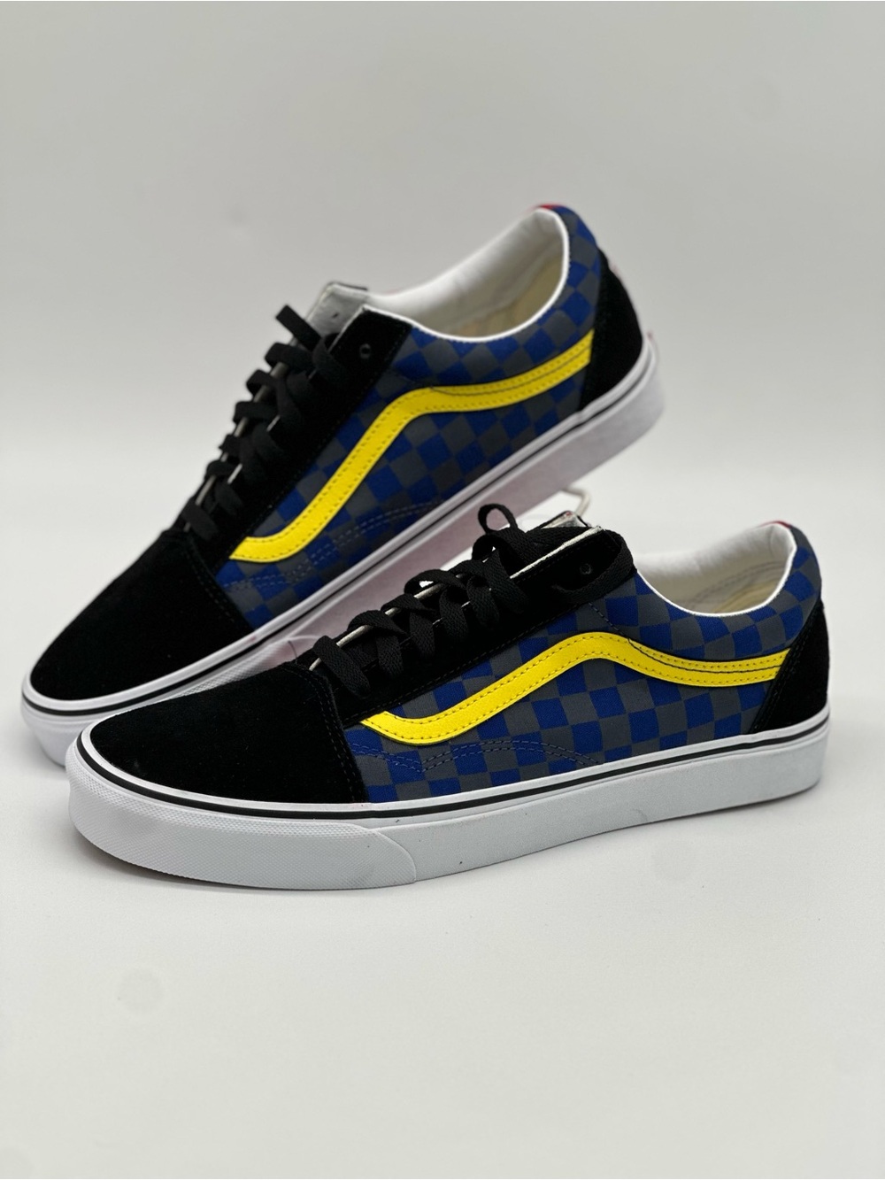 Vans Black & Blue Checkerboard Low-Top Sneakers with Yellow Side Stripe